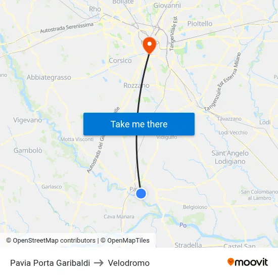 Pavia Garibaldi Gate to Velodrome map