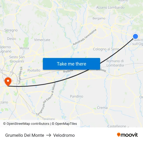 Grumello Del Monte to Velodrome map