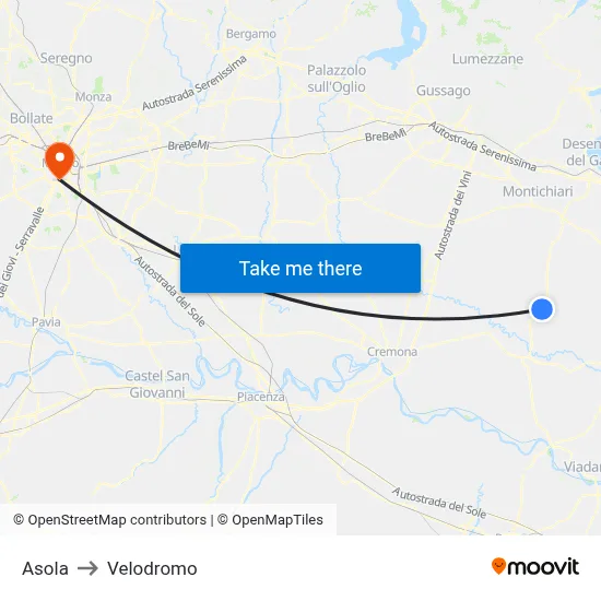 Asola to Velodrome map