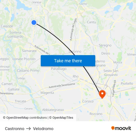 Castronno to Velodrome map