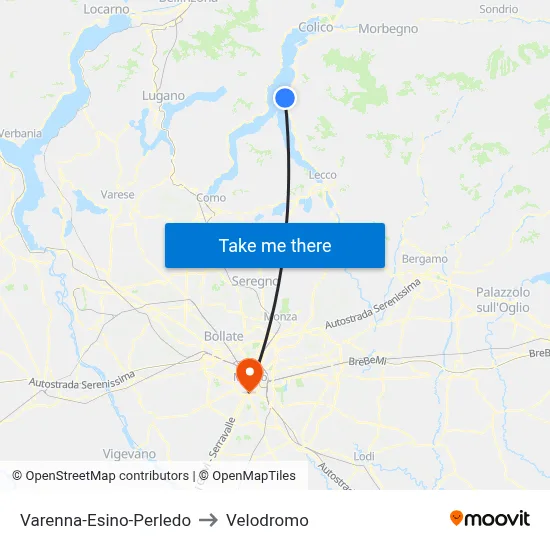Varenna-Esino-Perledo to Velodrome map