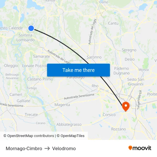 Mornago-Cimbro to Velodrome map