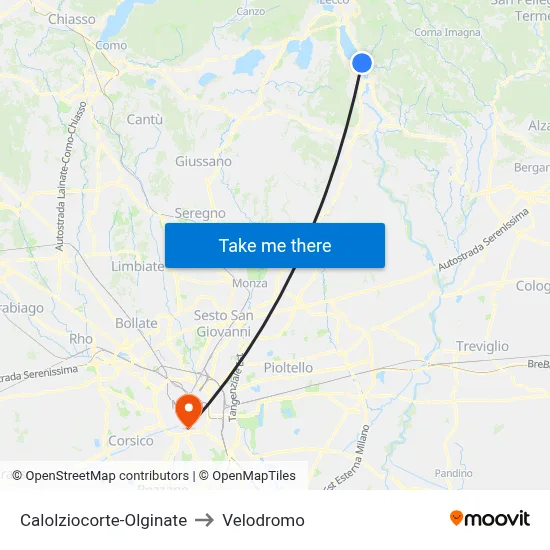 Calolziocorte-Olginate to Velodrome map