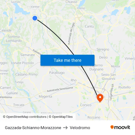 Gazzada-Schianno-Morazzone to Velodrome map