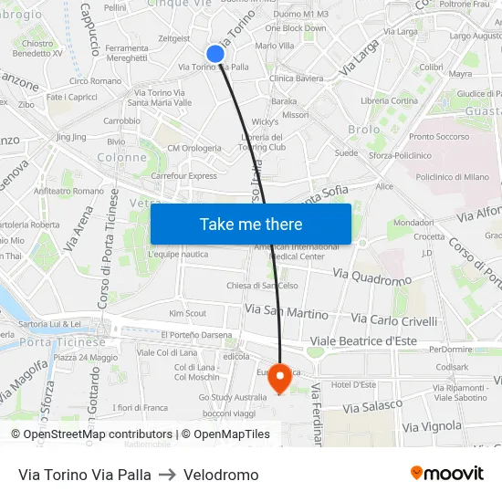 Turin Street Palla Street to Velodrome map