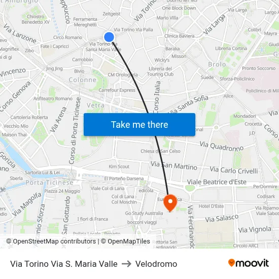 Turin Street Santa Maria Valle Street to Velodrome map
