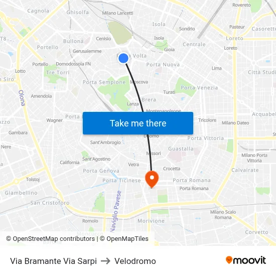 Bramante Street/Sarpi Street to Velodrome map