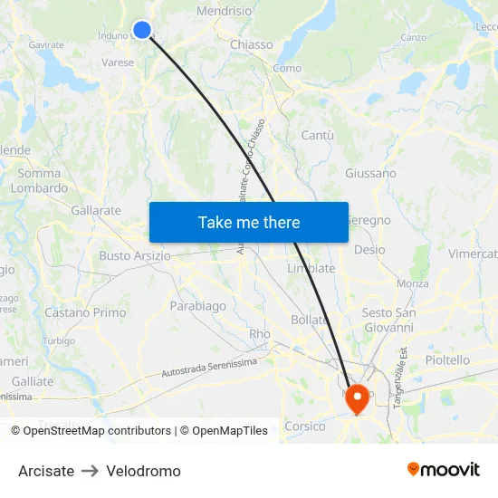 Arcisate to Velodrome map