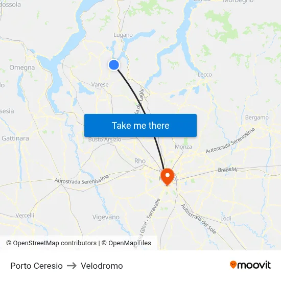 Porto Ceresio to Velodrome map