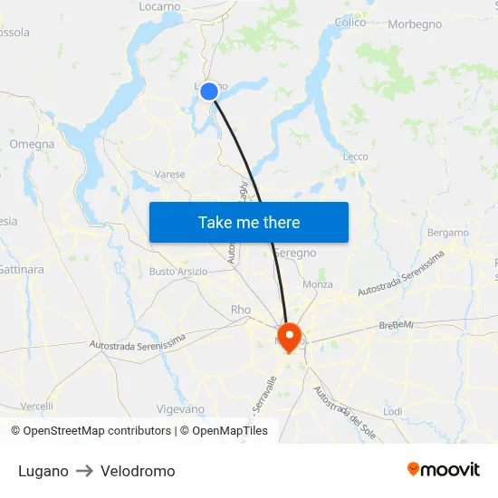 Lugano to Velodrome map