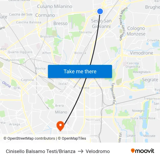 Cinisello Balsamo Testi/Brianza to Velodrome map