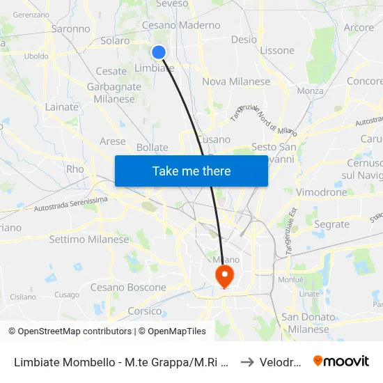 Limbiate Mombello - Monte Grappa/Martyrs of Foibe to Velodrome map