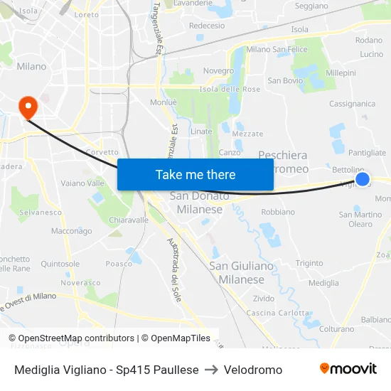 Mediglia Vigliano - SP415 Paullese Road to Velodrome map