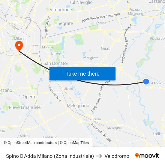 Spino D'Adda Milan (Industrial Zone) to Velodrome map