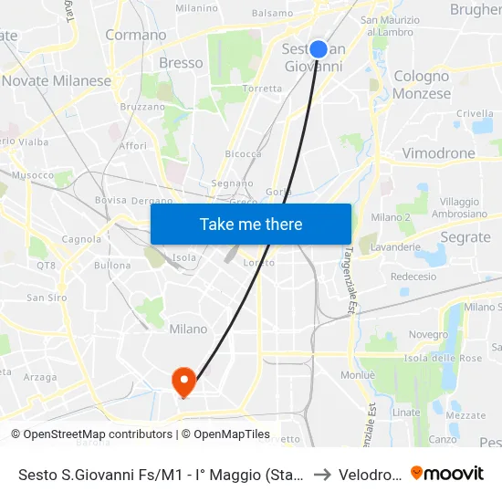 Sesto San Giovanni Station/M1 - May 1st (Bay Z221) to Velodrome map