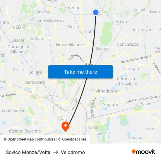 Sovico Monza/Volta to Velodrome map
