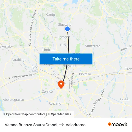 Verano Brianza Sauro/Grandi to Velodrome map