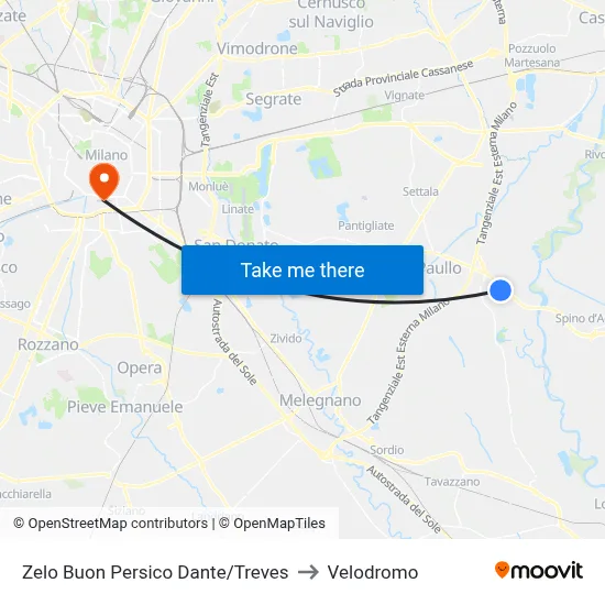 Zelo Buon Persico Dante/Treves to Velodrome map
