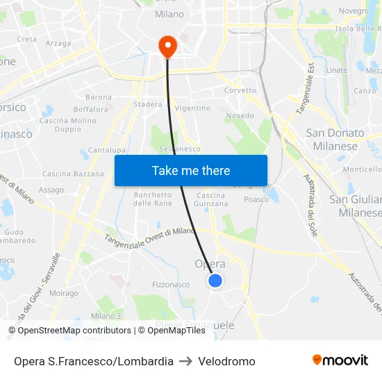 Opera Saint Francis/Lombardy to Velodrome map
