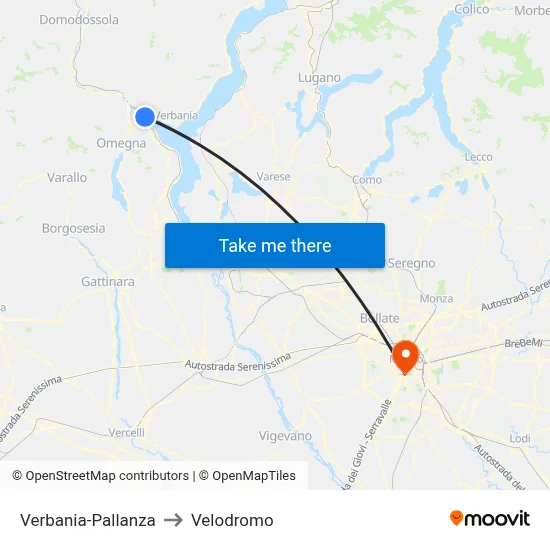 Verbania-Pallanza to Velodrome map