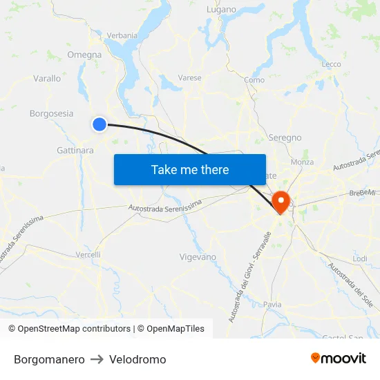 Borgomanero to Velodrome map