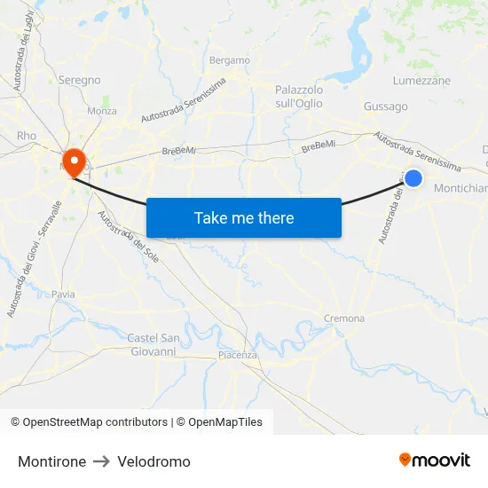 Montirone to Velodrome map