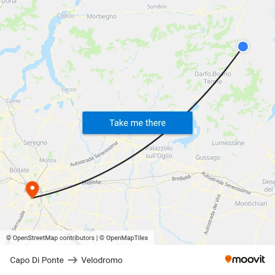 Capo Di Ponte to Velodrome map