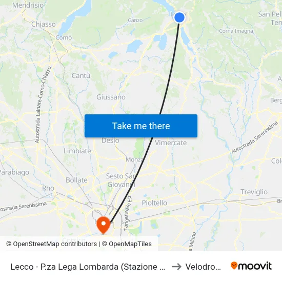 Lecco - Lombard League Square (Railway Station) to Velodrome map