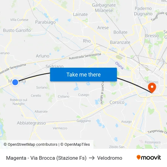 Magenta - Via Brocca (Railway Station) to Velodrome map