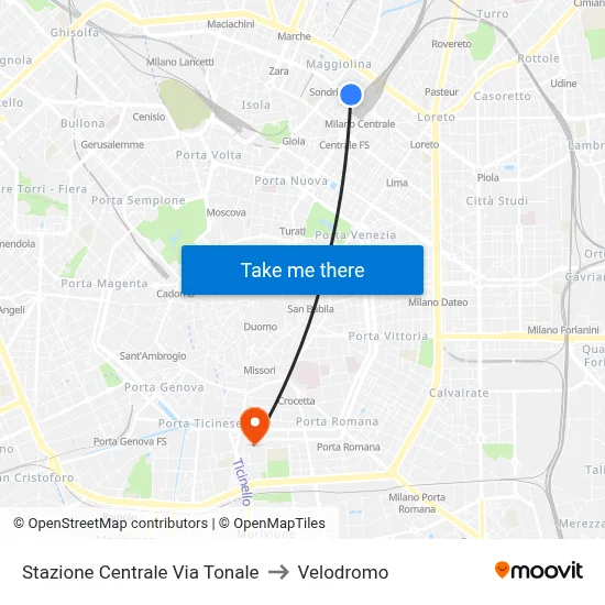 Central Station Via Tonale to Velodrome map