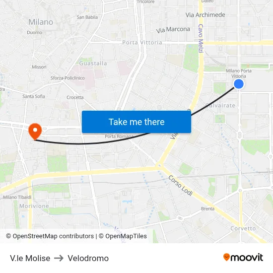 Viale Molise to Velodrome map