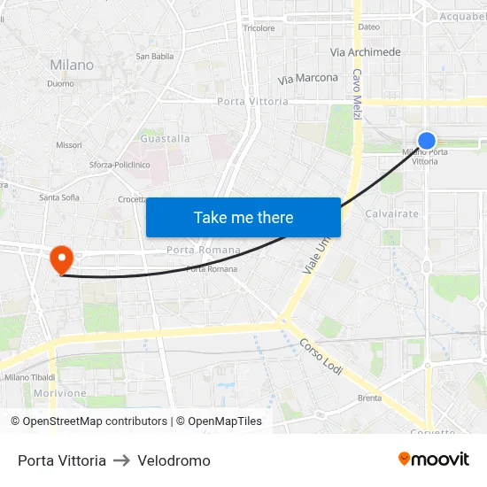 Vittoria Gate to Velodrome map