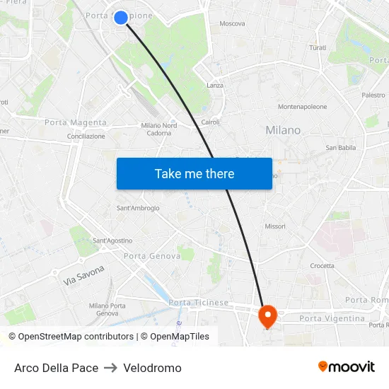Arco Della Pace to Velodrome map