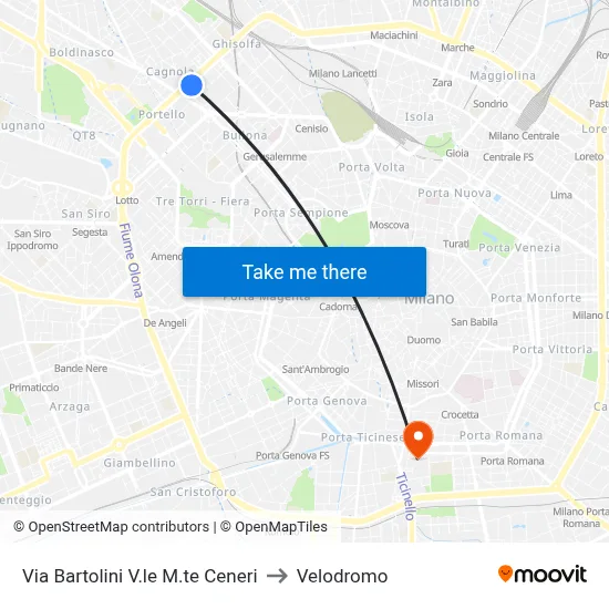Bartolini Street Monte Ceneri Avenue to Velodrome map