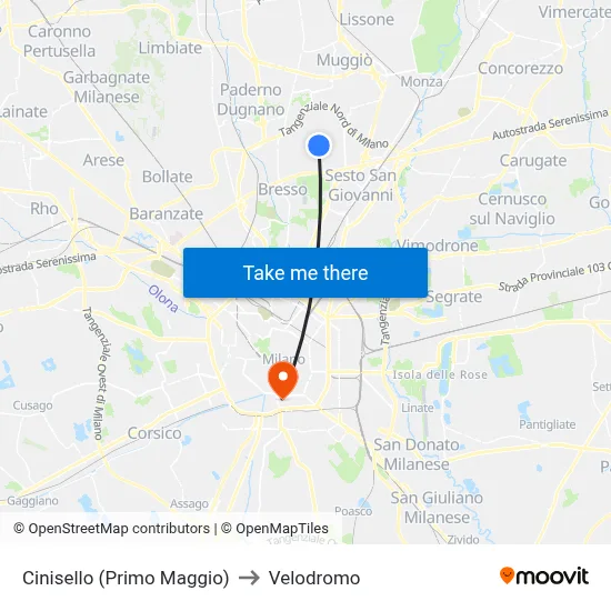 Cinisello (May First) to Velodrome map