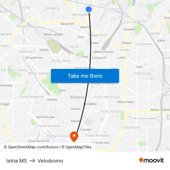Istria M5 to Velodrome map