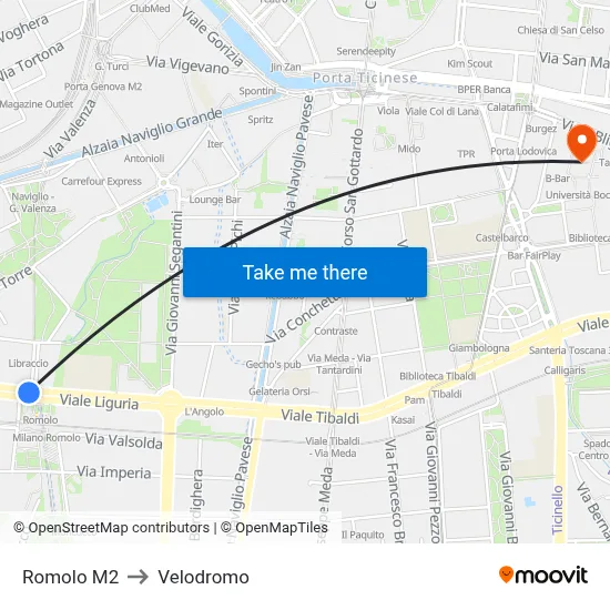 Romolo M2 to Velodrome map