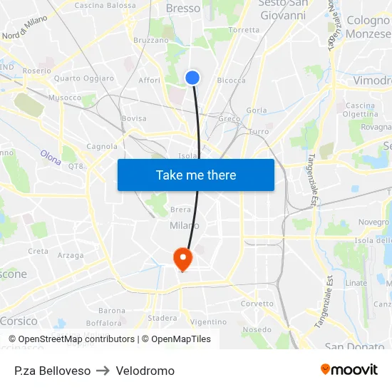 Belloveso Square to Velodrome map