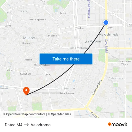 Dateo M4 to Velodrome map