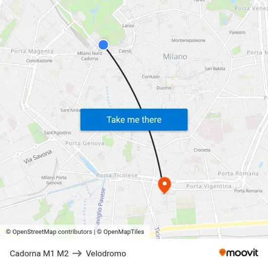 Cadorna M1 M2 to Velodrome map