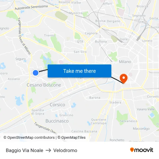 Baggio Via Noale to Velodrome map