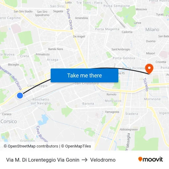 M. Di Lorenteggio Street Gonin Street to Velodrome map