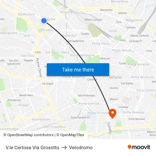 Viale Certosa Via Grosotto to Velodrome map