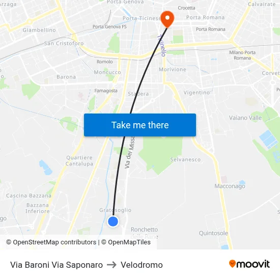Via Baroni Via Saponaro to Velodrome map