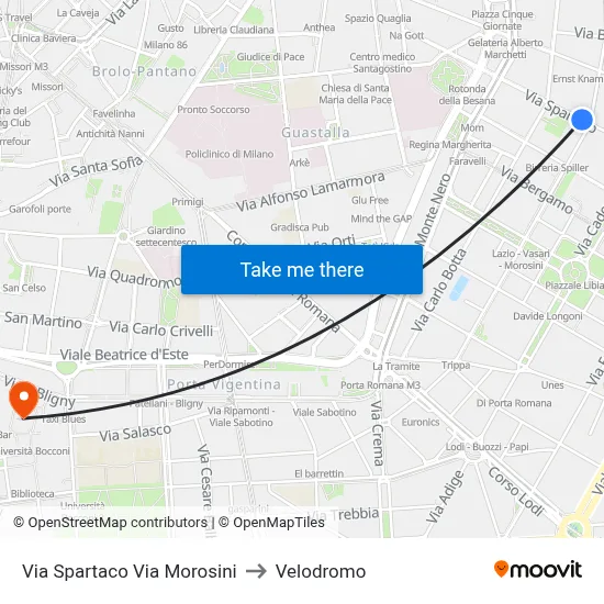 Spartaco Street Morosini Street to Velodrome map