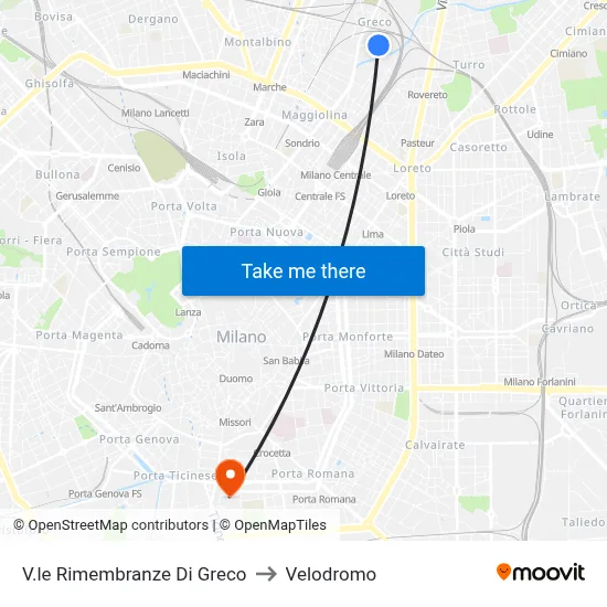 Rimembranze Di Greco Avenue to Velodrome map