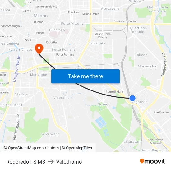 Rogoredo Railway Station M3 to Velodrome map