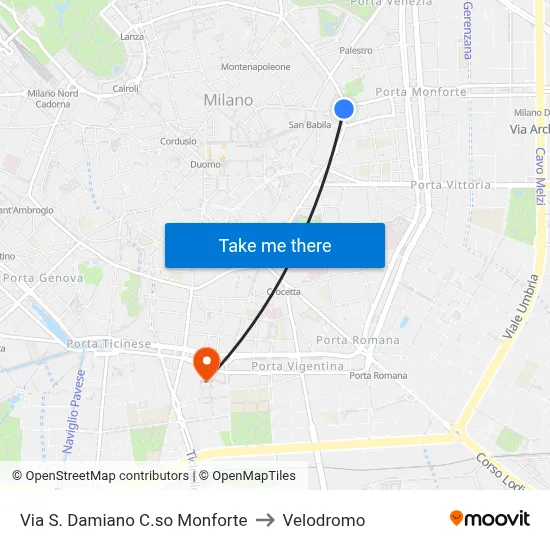Via S. Damiano C.so Monforte to Velodrome map