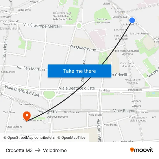 Crocetta Metro Line 3 to Velodrome map