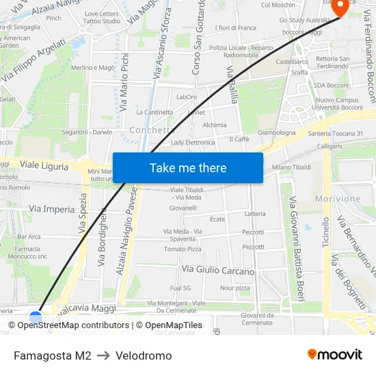 Famagosta M2 to Velodrome map